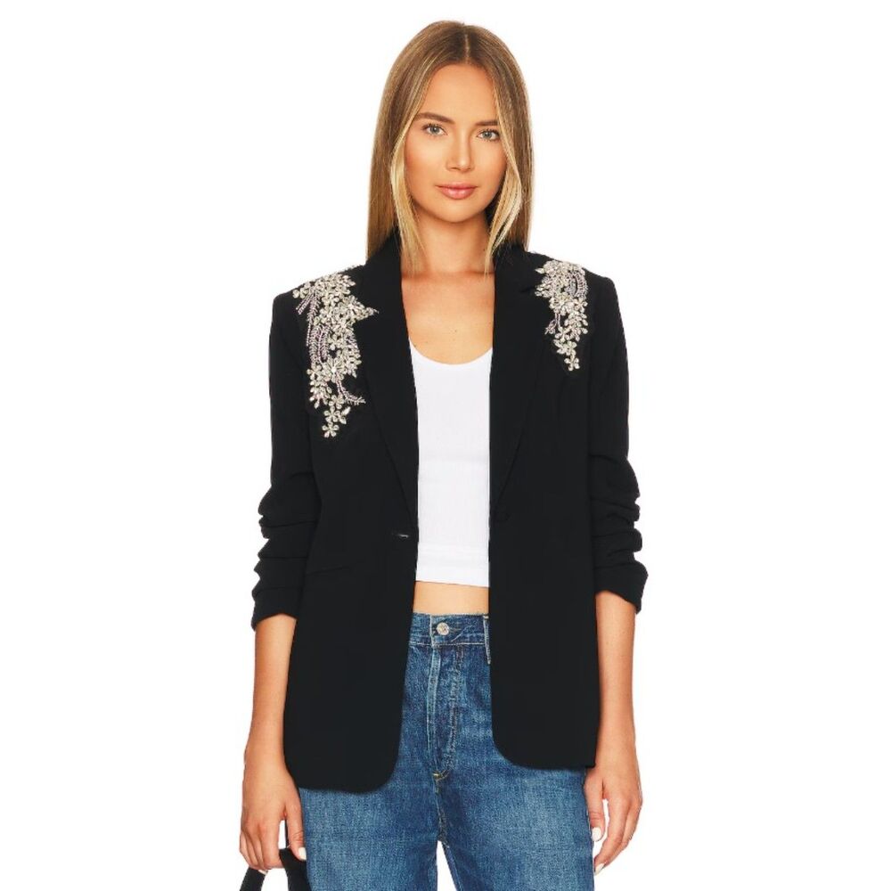 Cinq à Sept Black Blazer with Silver Embroidery